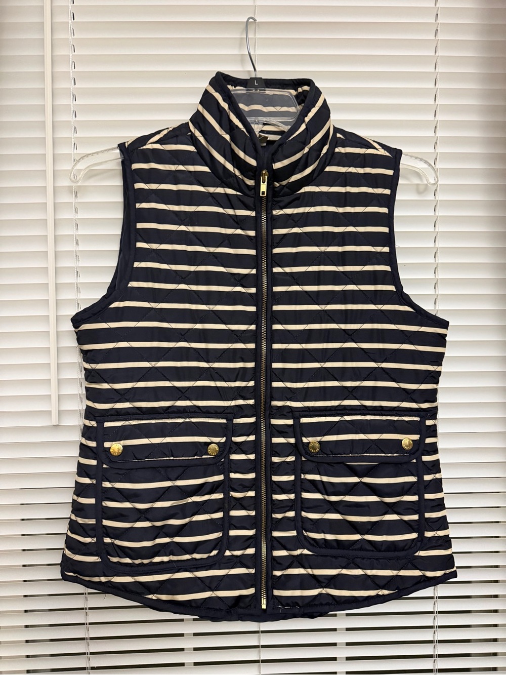 Kenar Navy and Cream Striped Quilted Vest